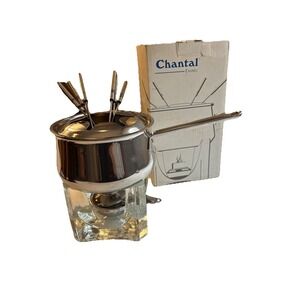 VTG Chantal Stainless Steel 2 Quart "Fire & Ice"Fondue Set Glass Base W. Germany